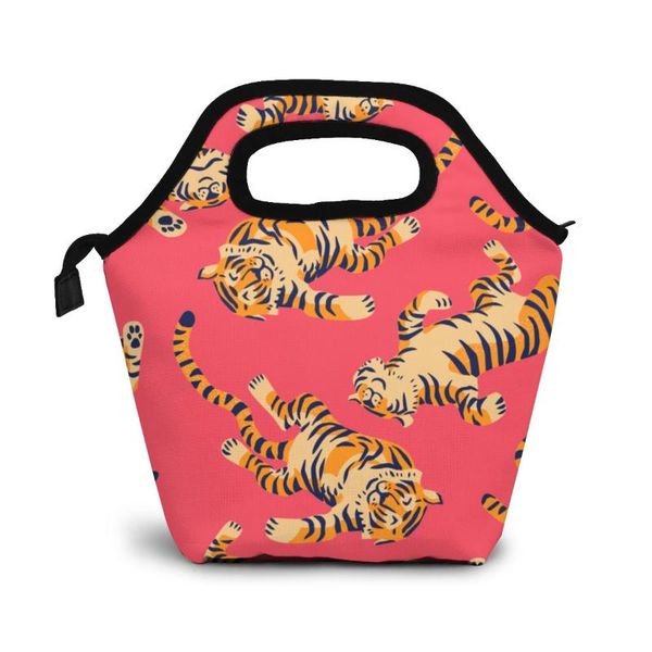 

tiger nap lunch bag boxes bags portable insulated picnic box for women men, Blue;pink
