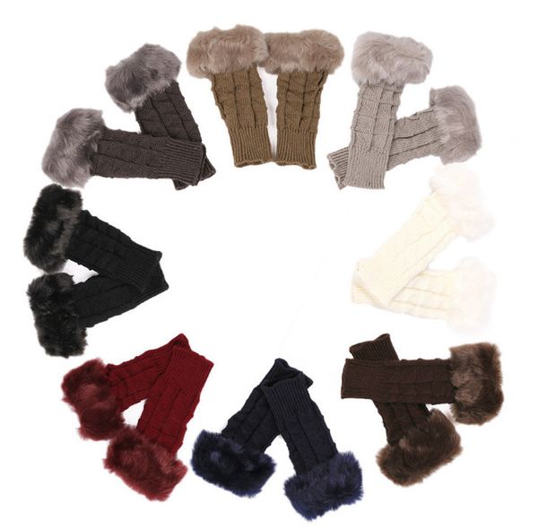 

100pairs fashion women faux fur hand wrist crochet knitted fingerless gloves knitting mittens winter autumn warmer, Blue;gray