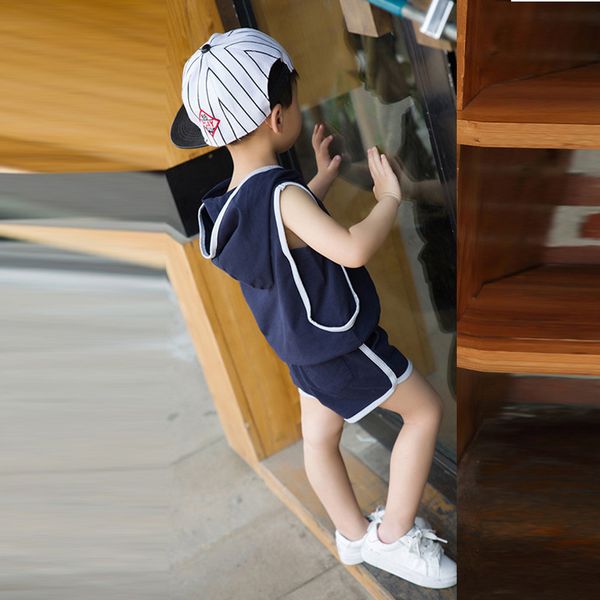 

summer new boys' short-sleeved suit sports vest short-sleeved pants boys' clothes kids clothes boys toddler, White