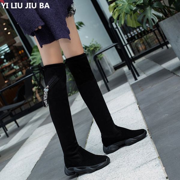 

special price women winter casual over the knee boots shoes women slip-on warm high heels pumps snow thigh high boots mujer w007, Black