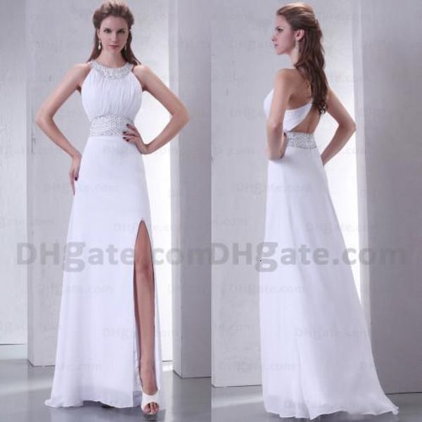 

good design split strapless halter chiffon full length 2019 long bridesmaid dress with open back bd031, White;pink