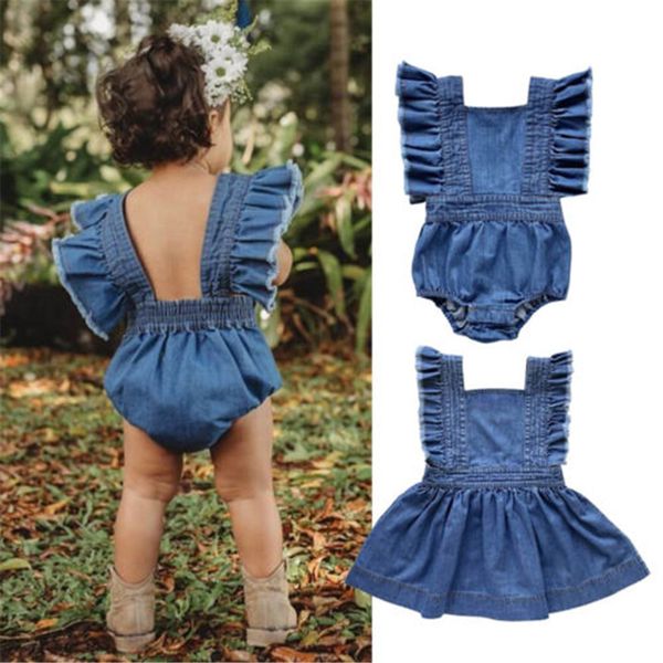 

краткое дети сестры соответствующие одежда дети девочка джинсовое платье ползунки рябить рукав спинки лето пачка платье 6 м-5y, Red;yellow