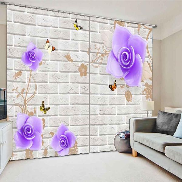 

wall brick purple rose 3d window curtains living room bedroom drapes rideaux factory customized size shower shading cloth