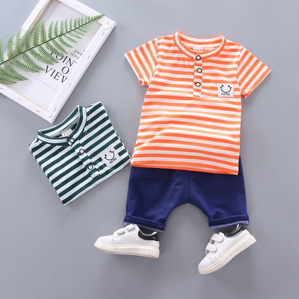 

2020 дети мальчиков корейский младенца лета вокруг шеи полосатая короткие рукава set, White