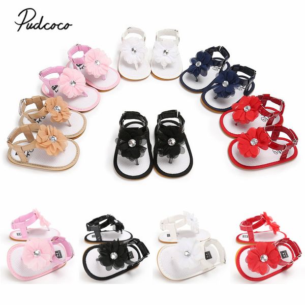 

2019 new cute baby girls flower sandals summer pu flat shoes toddler kids party wedding shoes lovely infant baby sandals, Black;red