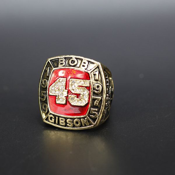

hall of fame baseball 1959 1975 #45 bob gibson team champions championship ring with wooden display box souvenir men fan gift 2020, Golden;silver