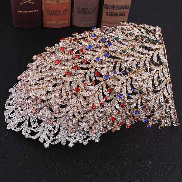 

baroque luxury bride crystal queen princess big crowns rhinestone leaf tiaras bridal headband wedding hair accessories tiaras, Golden;white
