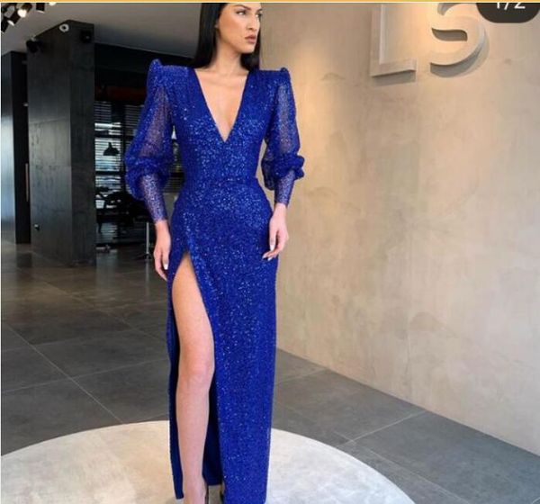 

evening dress spring v-neck sequines red puffy sleeve long sleeve sheath floor-length off shoulder split yousef aljasmi, Black;pink