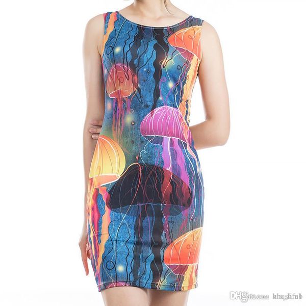 

women dress summer crew neck sling sleeveless hip wrap elegant lady flora printed colorful print tight skirt casual pencil dresses, Black;gray