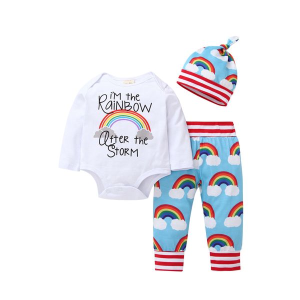 

3pcs baby children clothing set infant bodysuit newborn i' rainbow after the storm turkey thankgiving little boy we have prayed, White