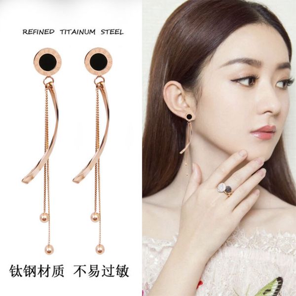 

s925 silver needle anti-allergy titanium steel rhombus square circle clover black swan butterfly tassels long earrings women's