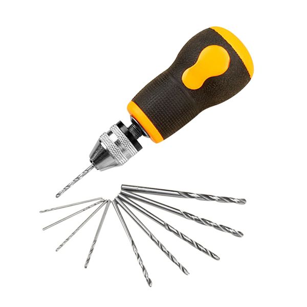 

10pcs twist drill bit mini micro aluminum alloy hand drill with keyless chuck woodworking drilling rotary tools