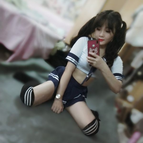 

women japanese school uniforms mini skirt high school student jk suit sailor tube lingerie cosplay costume, Blue
