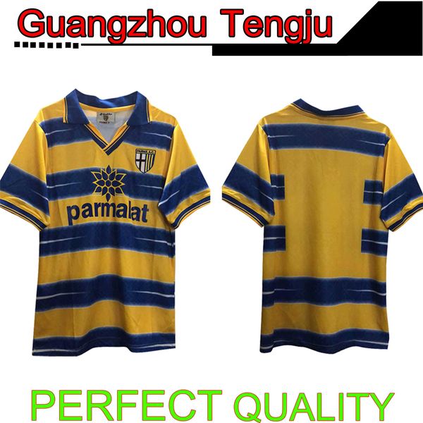 

1998/1999 parma soccer jersey 98/99 parma home crespo thuram baggio soccer shirt cannavaro ortega classic vintage football uniforms, Black;yellow
