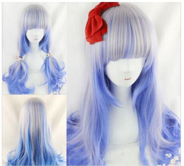 Hot Anime Blonde Blue Silver Color Wavy Hair Girl Lolita Cosplay