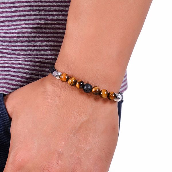 

natural yellow tiger eye leather bracelet single row essential oil magnet buckle bracelet couple jewelry man bracelets, Black