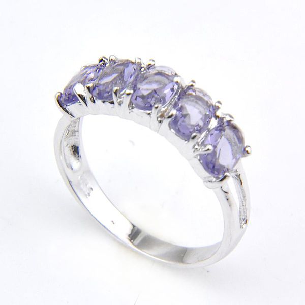 Luckyshine 925 Sterling Silber vergoldet Oval 5-Stein Amethyst Edelsteine Frauen Verlobungsring Schmuck R0435 Kostenloser Versand