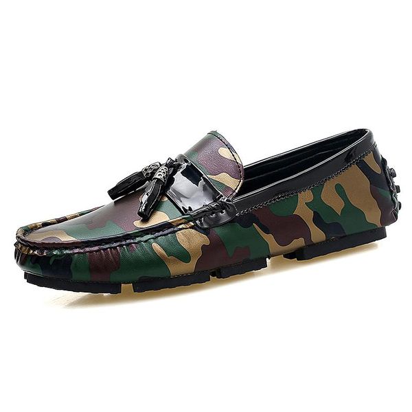 

fashion camouflage moccasin men's shoes men leather loafers tassels casual shoes breathable moccasins slip-on driving, Black