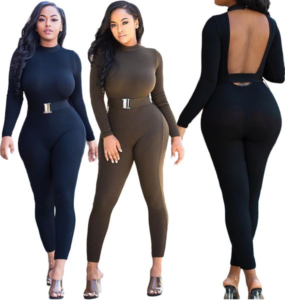 

19hm6159 women's jumpsuits & rompers fashionable women's popular solid color casual belt bodysuit casual backless, Black;white