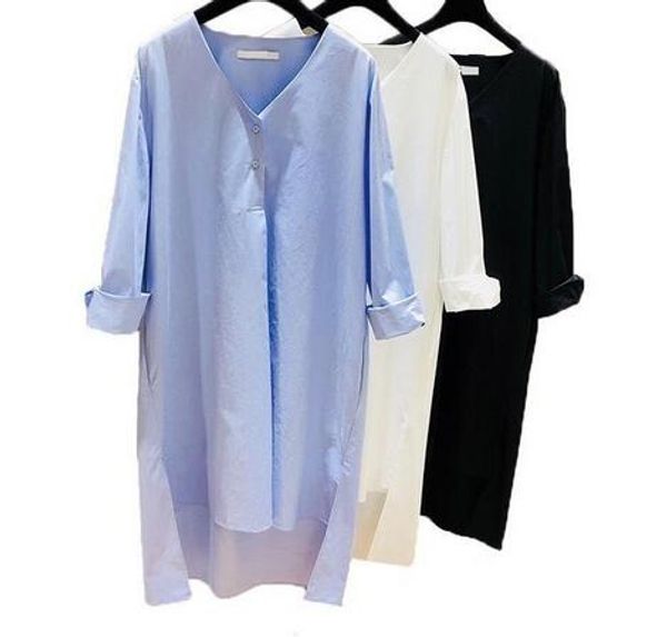 

g женщины платье рубашка платье асимметричное платье свободные длинные 2018 весна лето v шеи с длинными рукавами женская туника повседневная, Black;gray