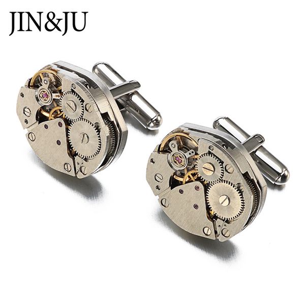 

jin&ju jewelry watch movement cufflinks of immovable steampunk gear watch mechanism cuff links for mens gemelos, Silver;golden