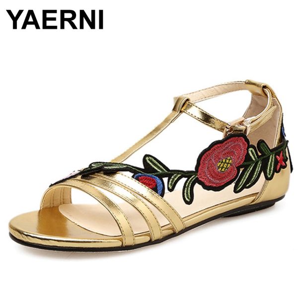 

yaerni shoes women fashion soft flat sandals shoes flower golden black designer new lady luxury summer sandal plus size