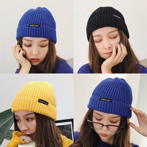 

hat women autumn and winter korean version of the tide knit wool hat thickening student fashion patch face skullies & beanies, Blue;gray