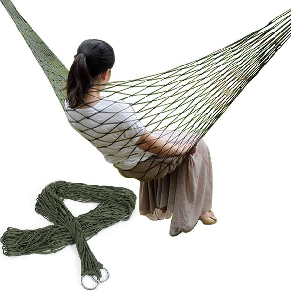

single person mesh nylon hammock portable for camping beach outdoor leisure hanging bed swing furniture ulatralight