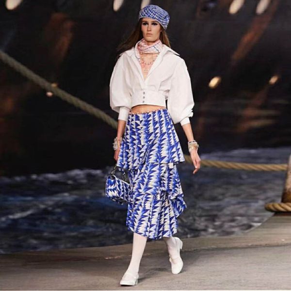 

new fashion solid color printing pleated cake skirt slim temperament women s suit, White