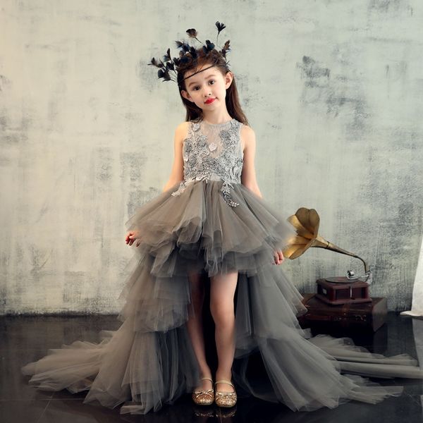 

grey lace girls pageant dresses first communion dresses for girls flower girl vestido azul marino flower girl pageant ball gown, Red;yellow