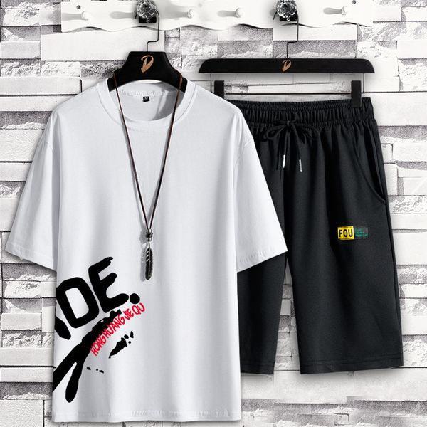 

2020 summer luxury sports suit men's plus fat increase loose trend fat man handsome casual suit designer joggers tracksuits, White;black