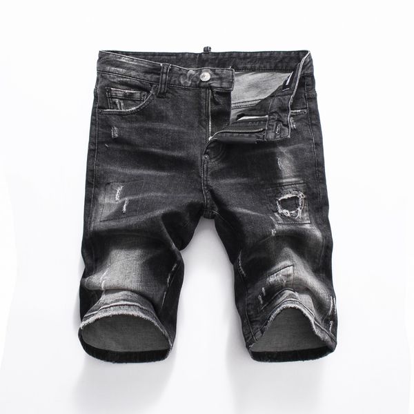 

summer style men shorts jeans men denim trousers zipper moto & biker slim black hole brand shorts jeans for, Blue