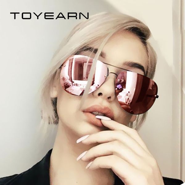 

toyearn fashion vintage rimless pilot sunglasses women/men retro clear lens brand designer aviation mirror sun glasses female, White;black