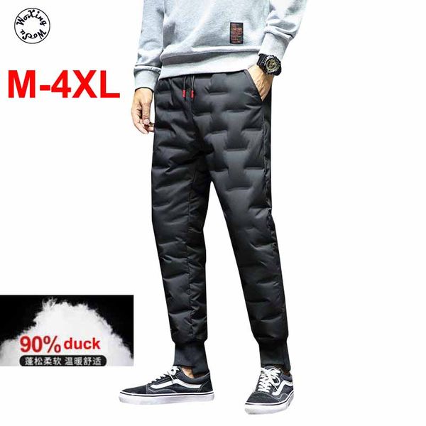 

white duck down pants men's winter thickened cotton warm pants 90% duck down fashion trend m to 4xl, Black