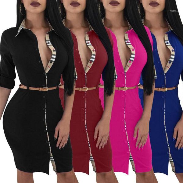 

sleeve solid color female clothing luxury casual apparel womens autumn desinger ol shirts dresses lapel neck long, Black;gray