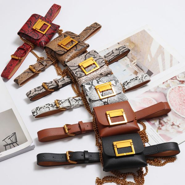 

retro mini waist bag women snakeskin grain small bag metal buckle fanny pack double chain dual-use waist pack for women 022801