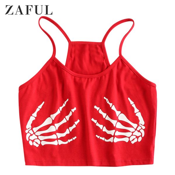 

zaful skeleton cropped cami for women spaghetti strap elastic short halloween 2019 girl, White