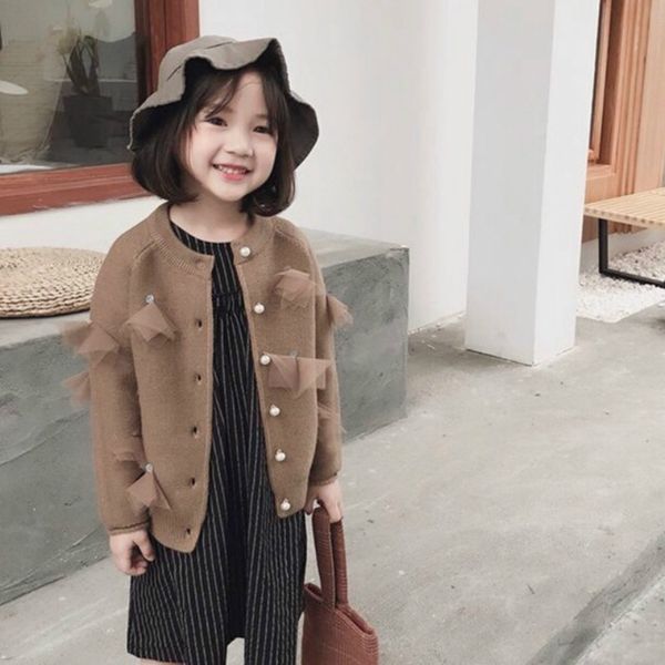 

2019 spring and autumn new style pearl mesh cardigan fashion design kids sweater for girls cute baby girls autumn sweater, Blue