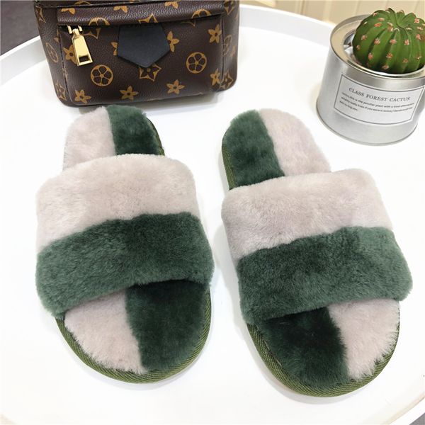 

new arrival lady natural fur warm slipper sandals women wear outside at home real sheep shearling fur, Black
