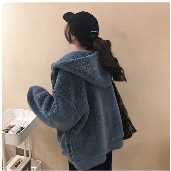 

2019 zipper fur coat autumn winter clothing hooded plush loose warm faux fur coat student long sleeve short coats female, Black