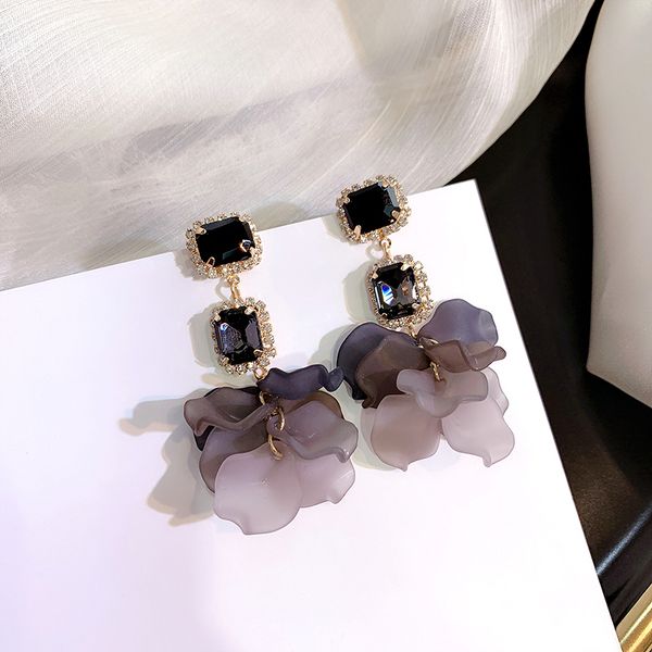 

flower long dangle drop earrings for women wedding bridal party white red big petal korean earrings statement jewelry, Silver