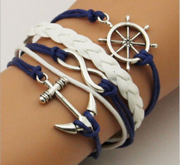 

diy manual weave ancient silver rudder of ship infinite multi-storey bracelet, Golden;silver