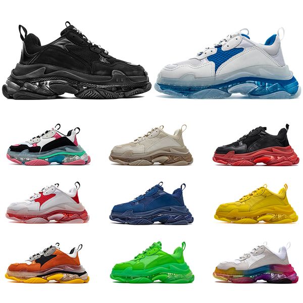 

17fw triple s men sneakers casual dad shoes clear bubble midsole triple black white neon green mens womens increasing sports, White;red