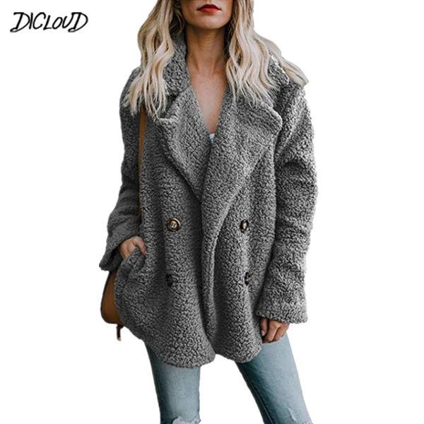 

dicloud fashion plush jacket women 2019 new v-neck loose jacket ladies casual plus size outerwear loose teddy coats 3xl 10colors, Black;brown