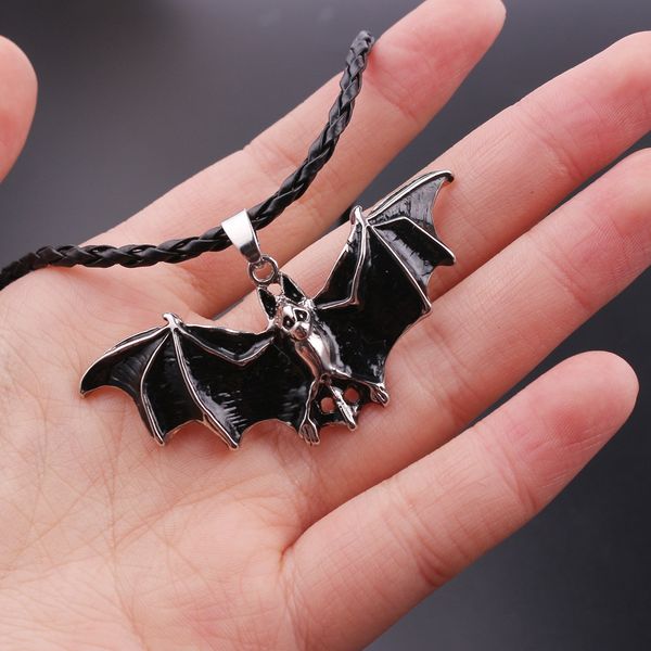 

vintage punk веревочки цепи ожерелье черный эмаль vampire bat ожерелье мужчин colar готические ювелирные изделия подарок halloween, Silver