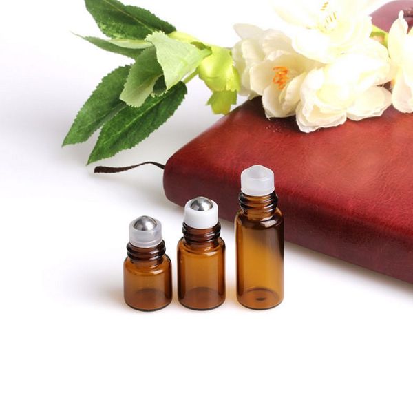 

3ml roll-on empty glass bottle clear brown color rollon metal roller ball bottle essential oil liquid fragrance