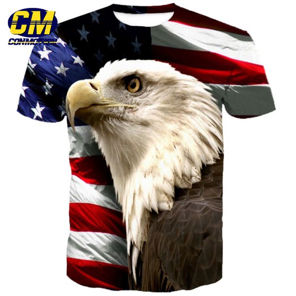 

american flag bald eagle print 3d men's t-shirt dropshipping and wholesale eur size, White;black