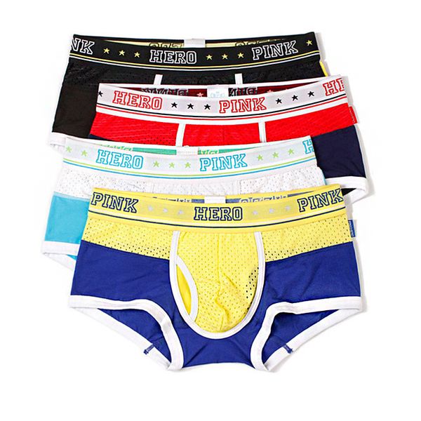 

pink hero Ventilation Ice Silk boxers Screen Eye Cloth Spelling Color Motion Type Man Straight Angle Underpants underwear men