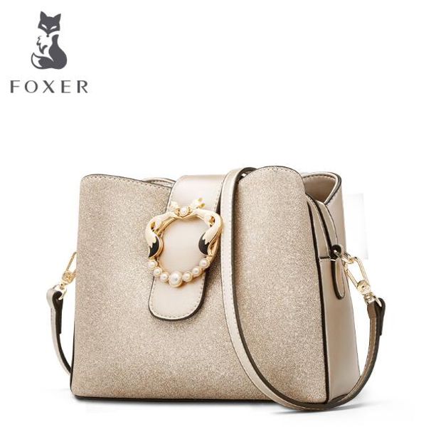 

foxer brand new chic women bucket bag glossy fashion lady messenger bags female large capacity stylish shoulder bags purses