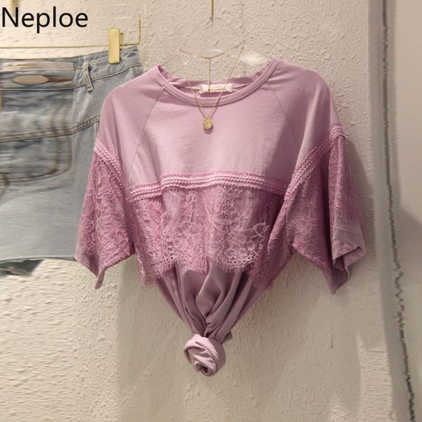 

neploe korean t shirts lace patchwork shirt 2019 summer short sleeve causal t-shirt women elagant tees 52937, White
